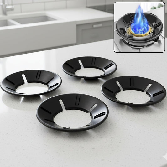 Four-piece gas stove flame protector ring set for standard burners