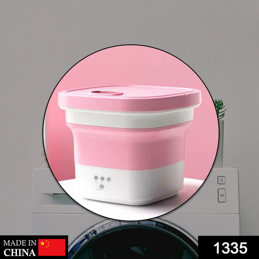 Portable mini washing machine, showcasing its foldable convenience.
