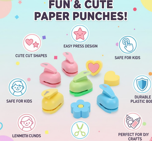 Close-up of a blue kids paper craft punch creating a star shape on paper.