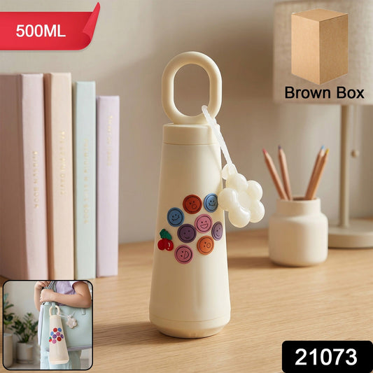 Closed 500ml glass water bottle with handle and cherry charm for easy carrying