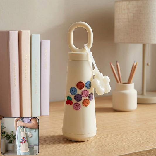 Stylish 500ml glass water bottle with smile and cherry design for daily hydration