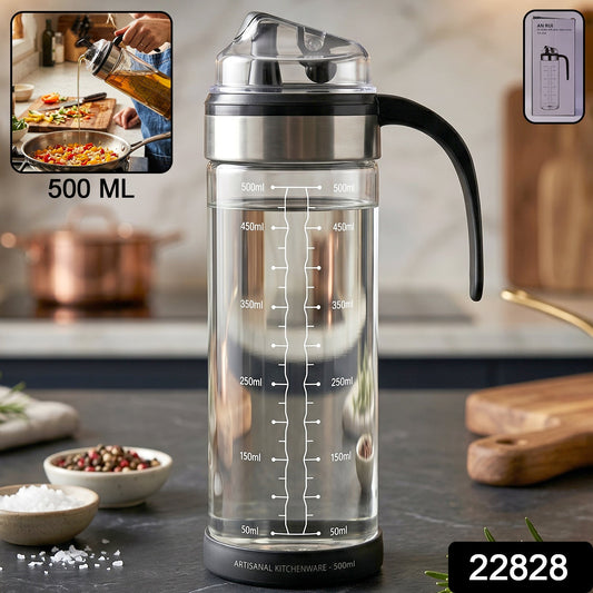 Packaging of glass oil dispenser bottle with measurement marks