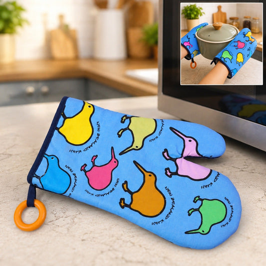 Blue heat resistant oven hand glove for cooking