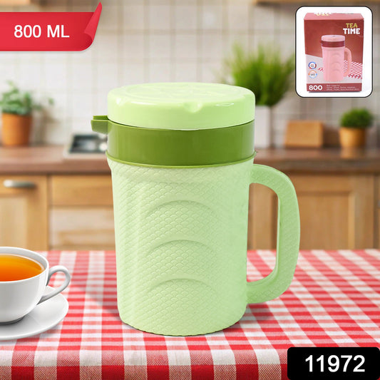 Thermos insulated flask filled with hot tea illustrating heat retention