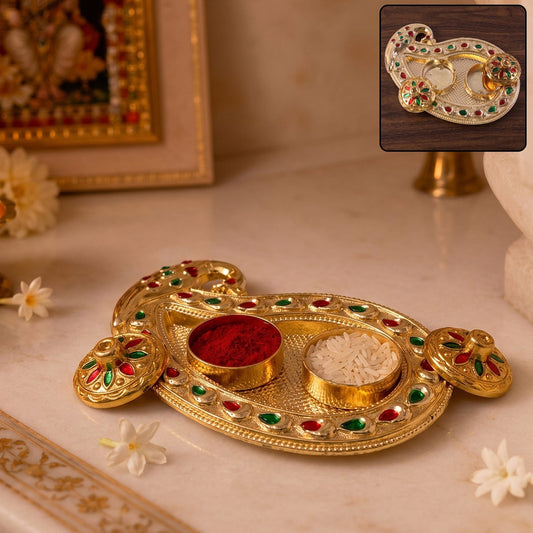 Golden Kumkum Kankavati holder for pooja rituals