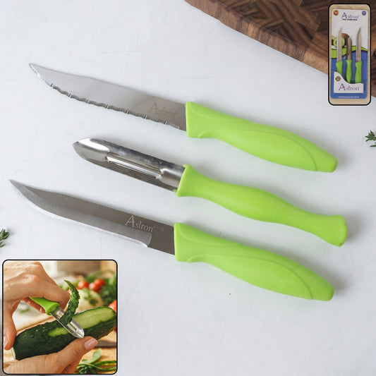 3-piece stainless steel kitchen knife and peeler combo set
