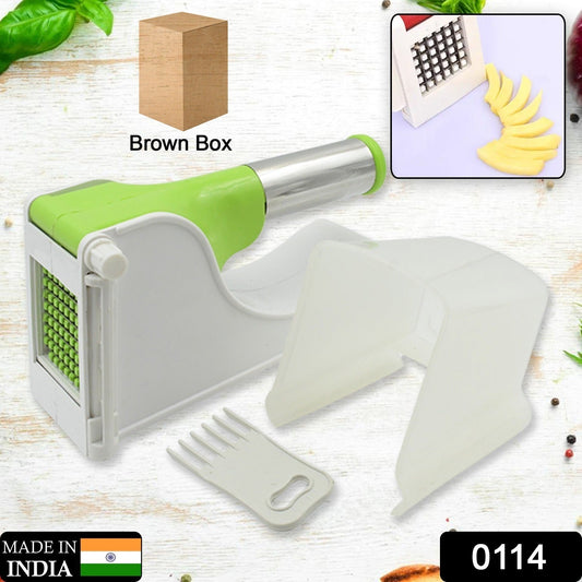Easy-to-use potato chipper with a detachable container for collecting fries.