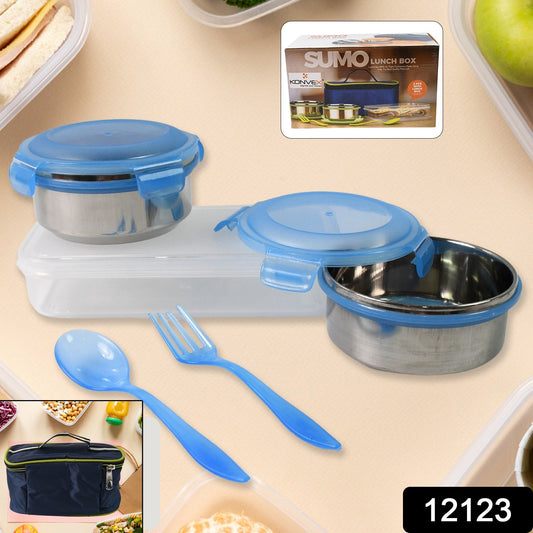 Close-up of the leak-proof stainless steel tiffin containers from the Konvex lunch box set, stacked neatly.