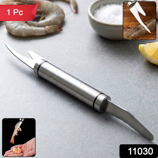 Shrimp deveining and cleaning tool made of stainless steel