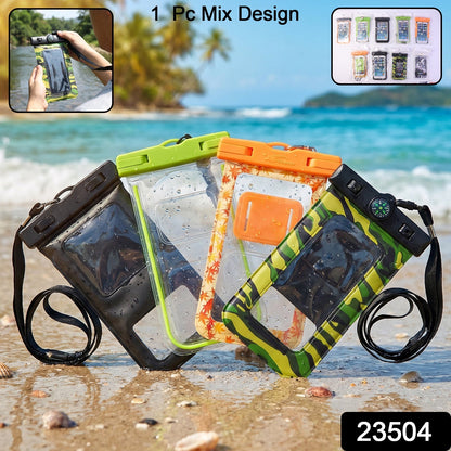 Colorful waterproof mobile pouch with lanyard and compass
