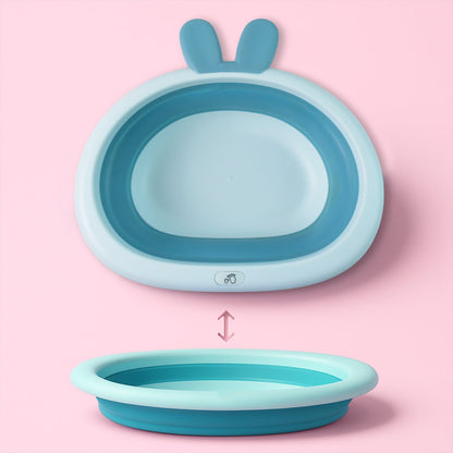 Foldable basin shown collapsed flat for easy storage in small spaces