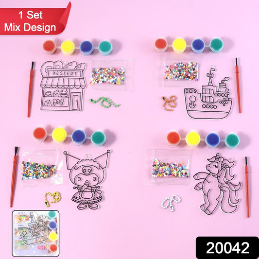 Children using art and craft kit with paints and beads