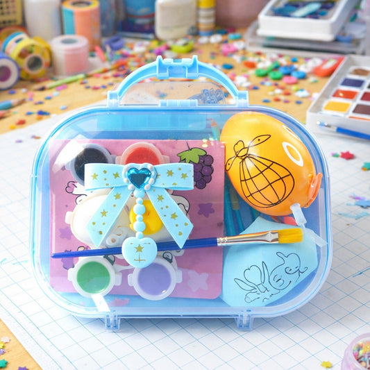 Kids creative paint kit with colourful mini pots and brush in carry case