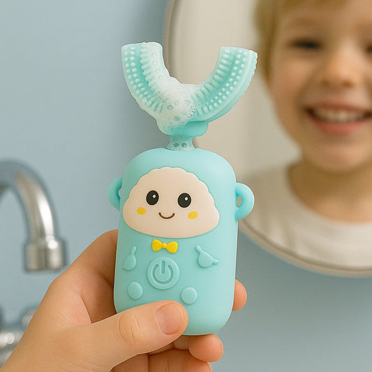 MintGuard Kids Electric Toothbrush with U-shaped head, light, and music.