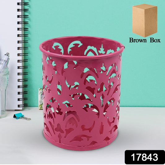 Angled view of the durable metal mesh desk organizer showing its texture.
