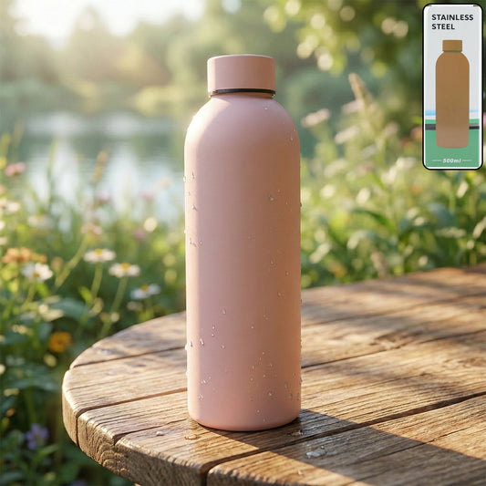 Pink insulated stainless steel water bottle showcasing vacuum insulation feature