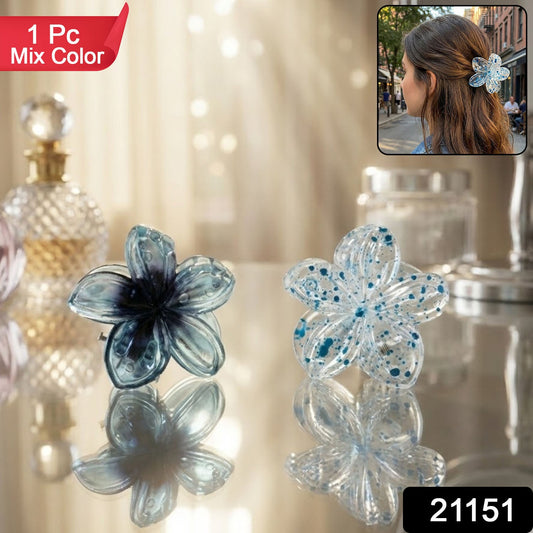 Close-up of flower design hair claw clip in mixed colors