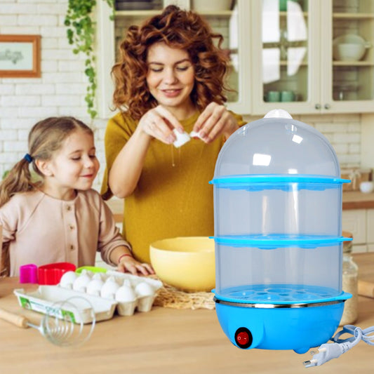 Siplix 3-layer electric egg boiler and poacher on a kitchen counter.