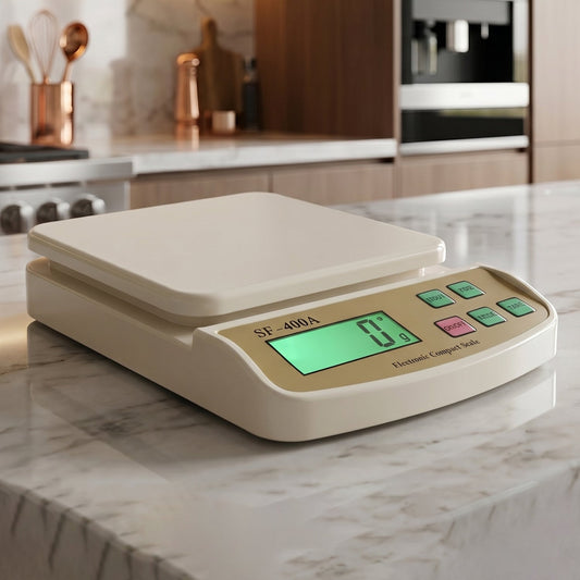 Square digital kitchen scale SF400A on white background