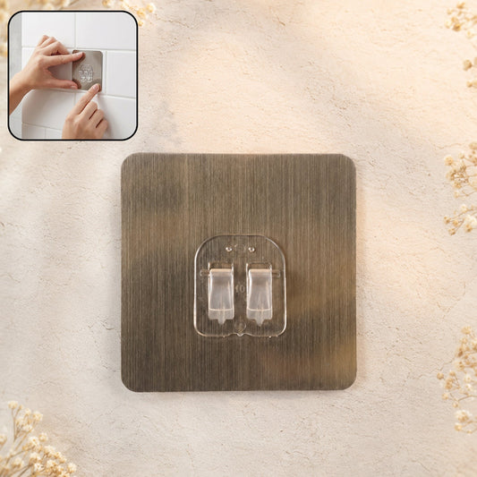 Self-adhesive metal wall hook plate for household organization