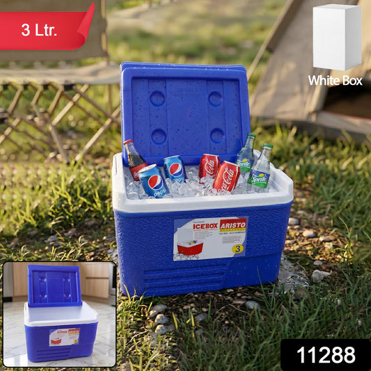 Portable 3L insulated ice cooler box with secure lid and side handles