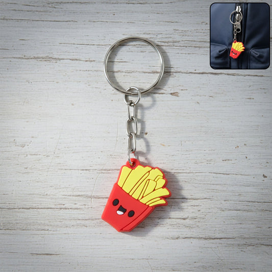 Smiley cartoon French fries keychain with hanging charm for bags and keys