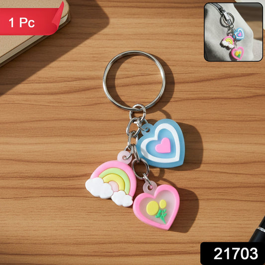 Mini heart and rainbow charm keychain for keys and bags