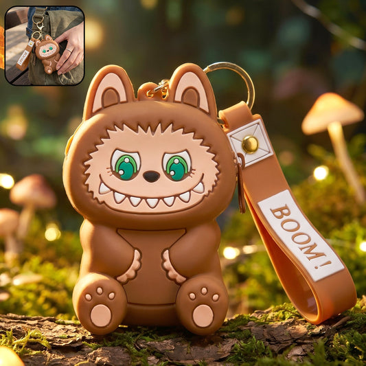 Cute cartoon character silicone mini pouch with strap for keys and coins