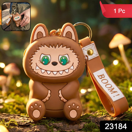 Small silicone pouch keychain designed with a cute cartoon character for daily use