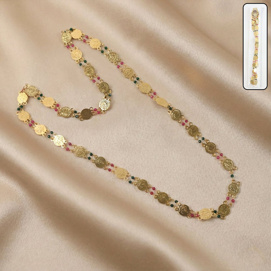 Gold tone coin beaded necklace with intricate motif design