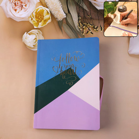 Hardcover ruled notebook front cover with multicolor printed design