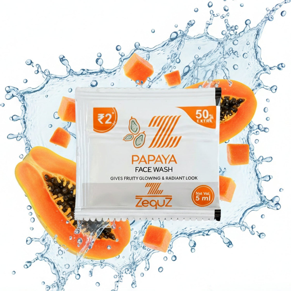 Papaya facial cleanser sachet ideal for skin wash on the go