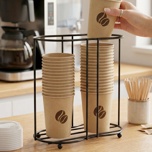 Metal desktop cup holder and organizer stand for cups and beverages