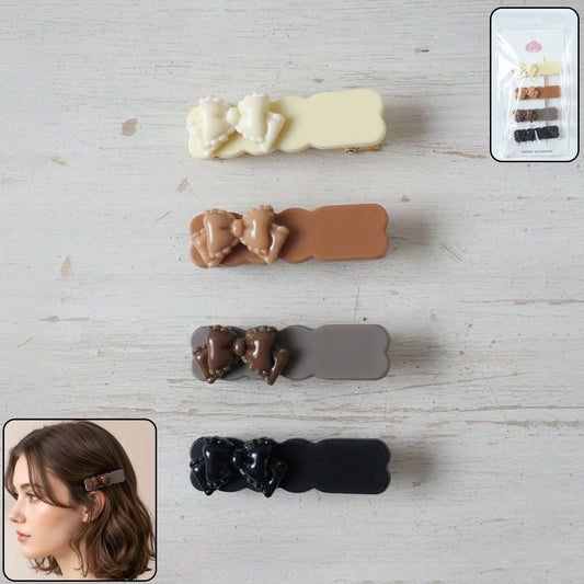 Elegant bow hair clip from 4-piece stylish snap clips set