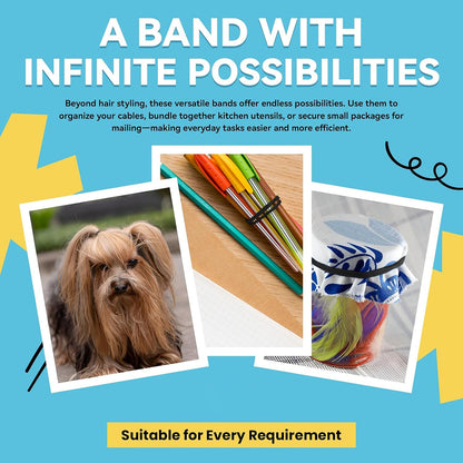 Assorted mini rubber hair bands spread out showing their size and elasticity