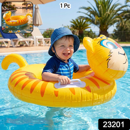 Inflatable tiger design swim ring with handle grip for kids