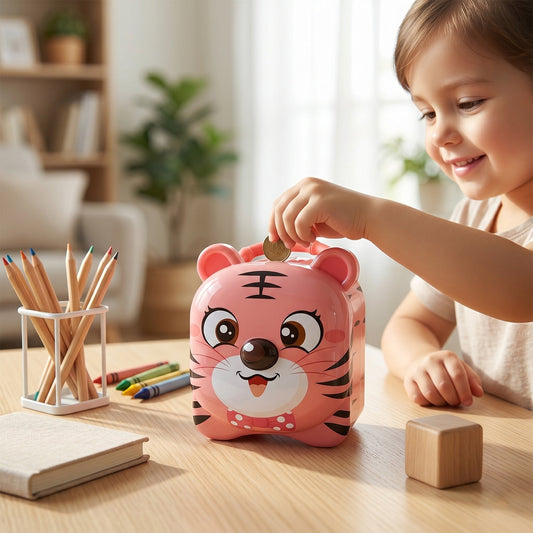 Pink tiger design metal piggy bank for kids