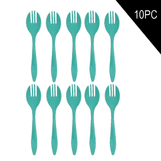 Close-up of a sturdy, reusable plastic fork.