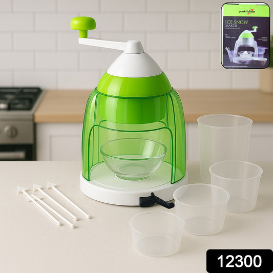 2-in-1 portable ice crusher and snow cone maker with hand crank in use