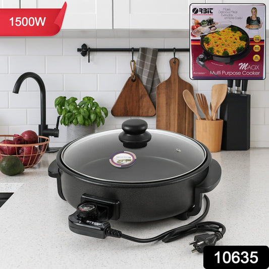 Orbit electric multi-purpose cooker showing compact design and heat-resistant handles