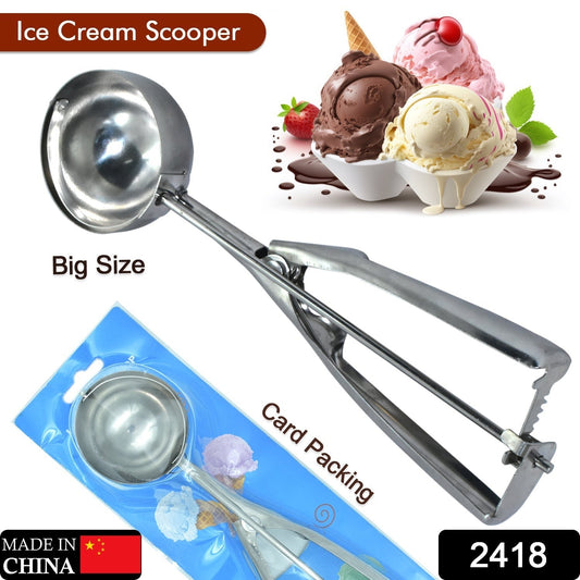 Ergonomic ice cream scoop with trigger release, ready for use.