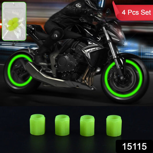 Close-up of glowing car tyre valve cap with luminous effect