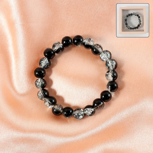 Dual-tone crystal beaded stretch bracelet with glossy transparent beads