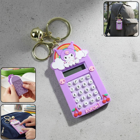 Kuromi calculator keychain with mini digital display and metal key ring charm