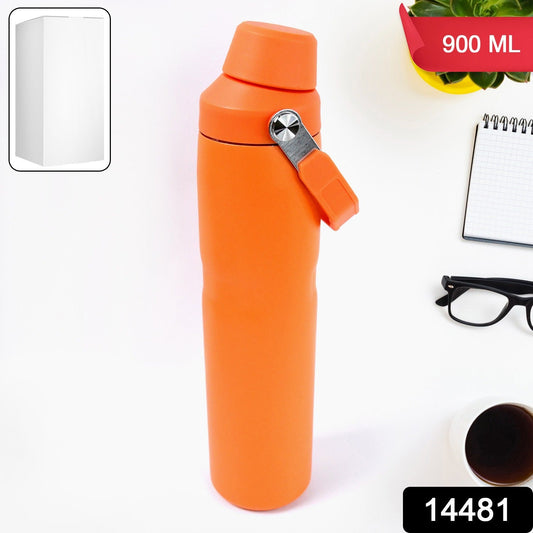 Close-up view of stylish aqua colored insulated stainless steel water bottle