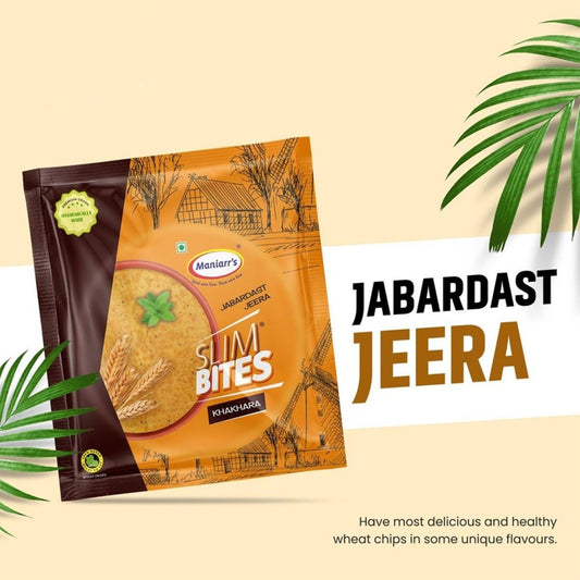 Maniarr's Jeera Khakhra pack, a crispy wheat snack, with cumin seeds visible.