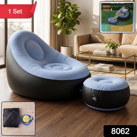 Inflatable sofa chair with footstool on grass for outdoor lounging