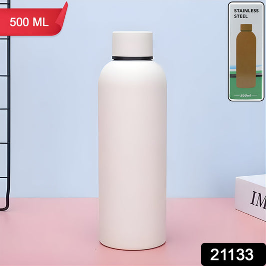 White stainless steel water bottle with leak-proof cap and durable design