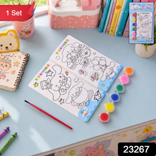 Cartoon-themed sketch pages in kids art and craft painting kit