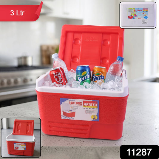 Durable red portable ice storage cooler box for travel and outdoor activities